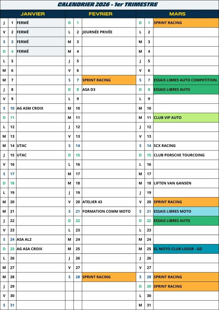calendrier 1er trimestre 2026