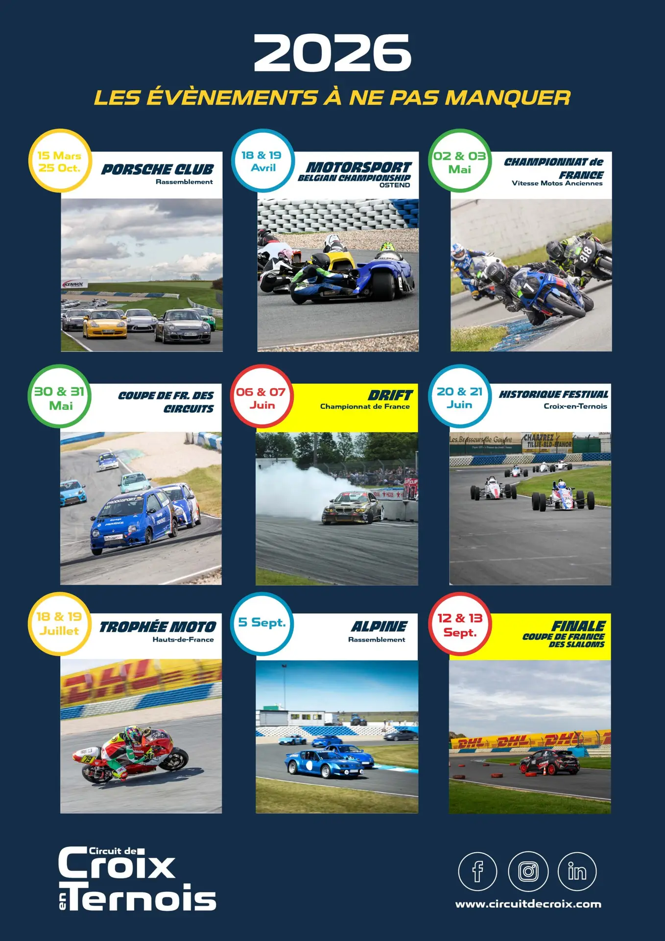 calendrier des événements 2026
