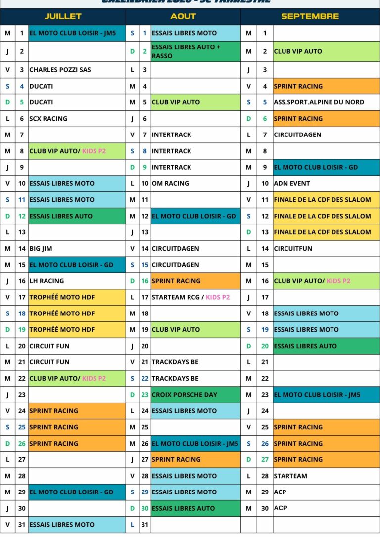 Calendrier 3 ème trimestre 2026