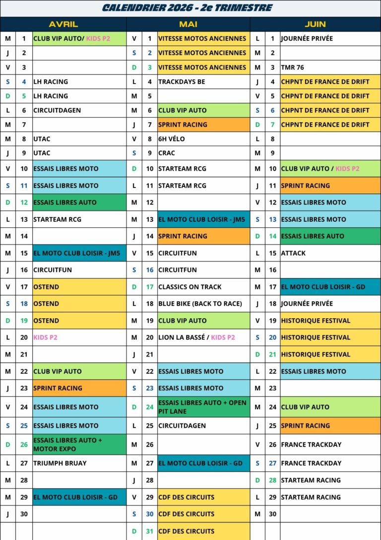 calendrier 2ème trimestre 2026