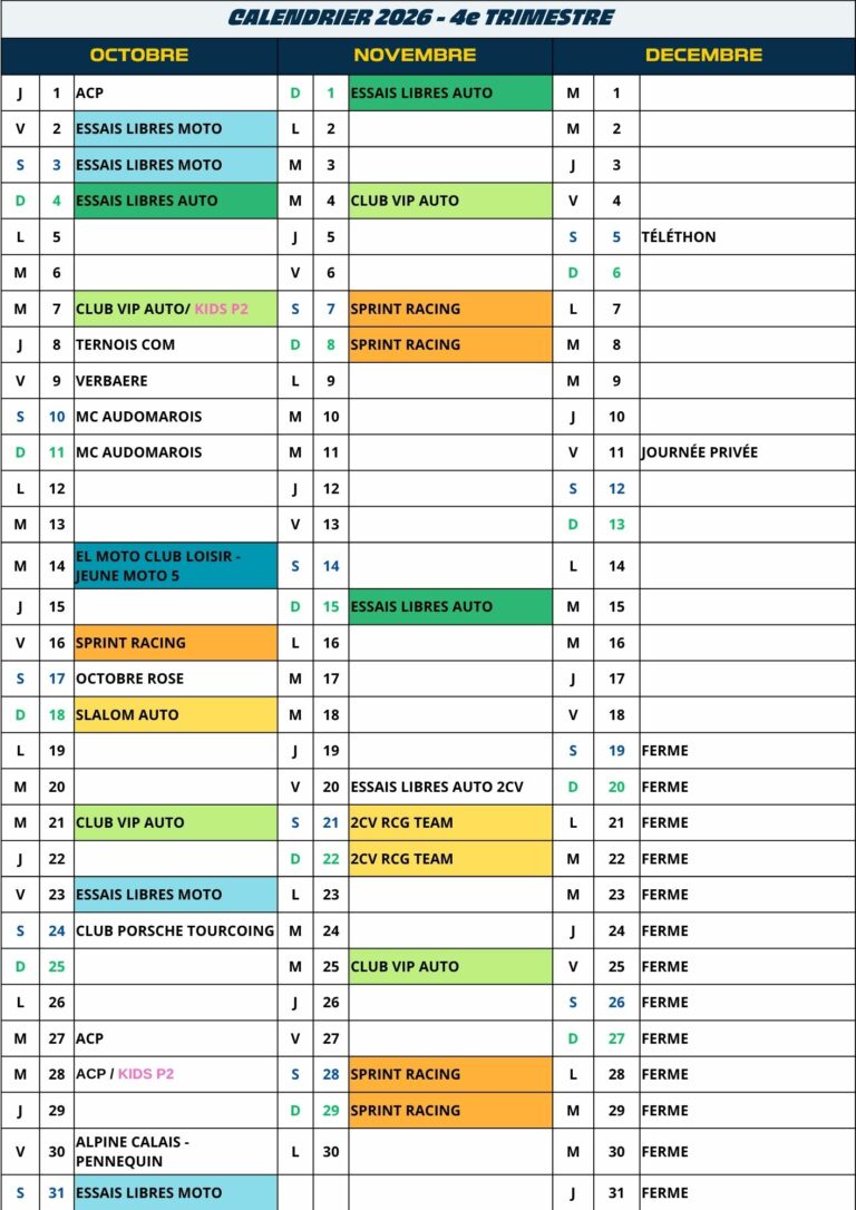 calendrier 2025 4e trimestre