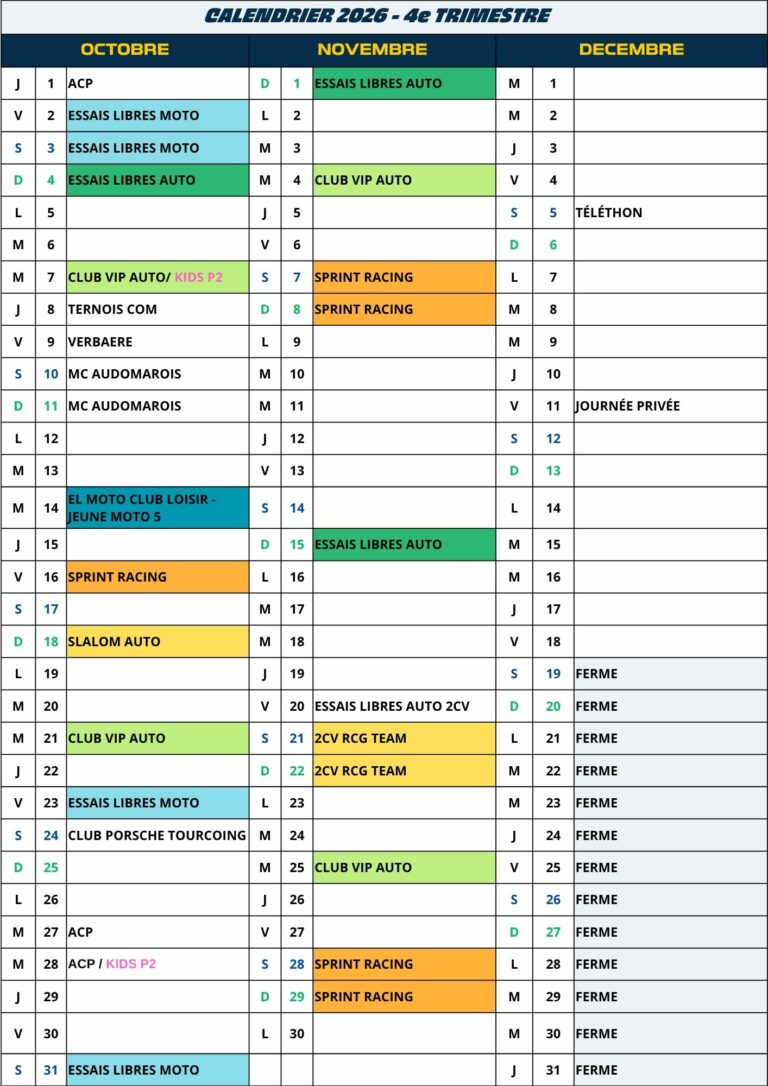 calendrier 2026 4e trimestre