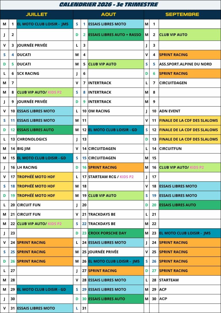 calendrier 2026 3Ème trimestre mobile